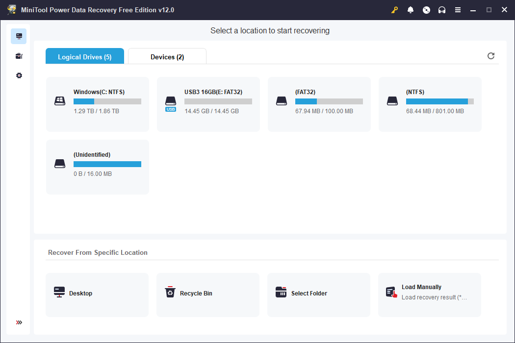 Minitool Power Data Recovery論理ドライブ一覧