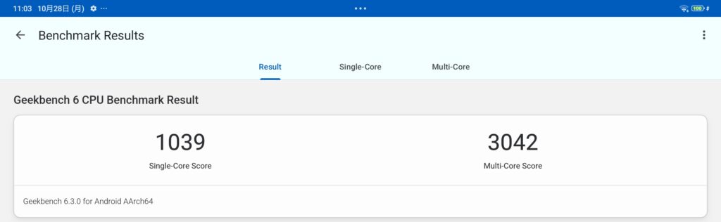 POCO PAD Geekbench 6計測結果