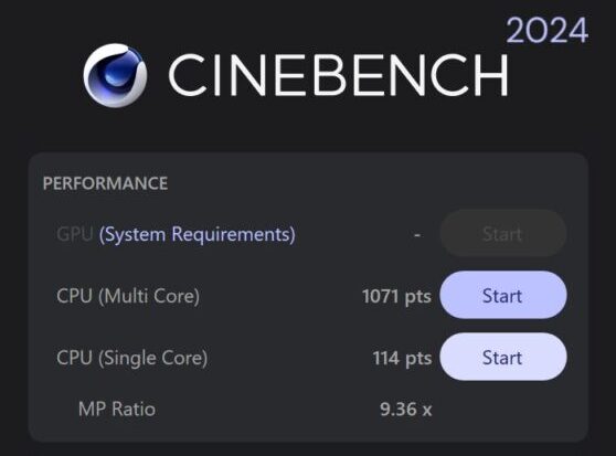 ASUS Vivobook S 16 OLED(M5606) Cinebench 2024の計測結果