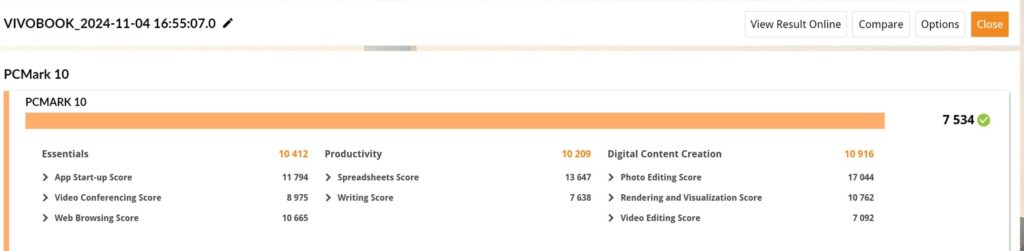 ASUS Vivobook S 16 OLED(M5606) PCMark10の計測結果