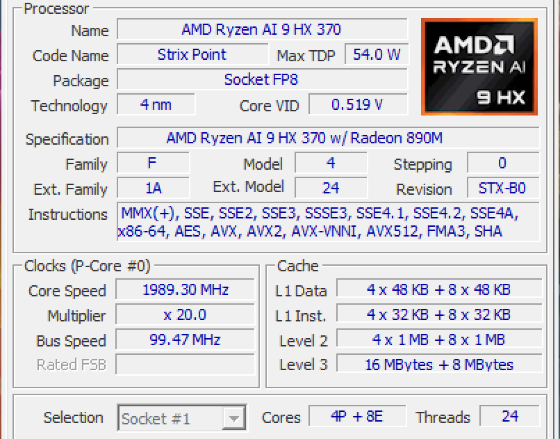 ASUS Vivobook S 14 OLED(M5406WA) CPU-Z