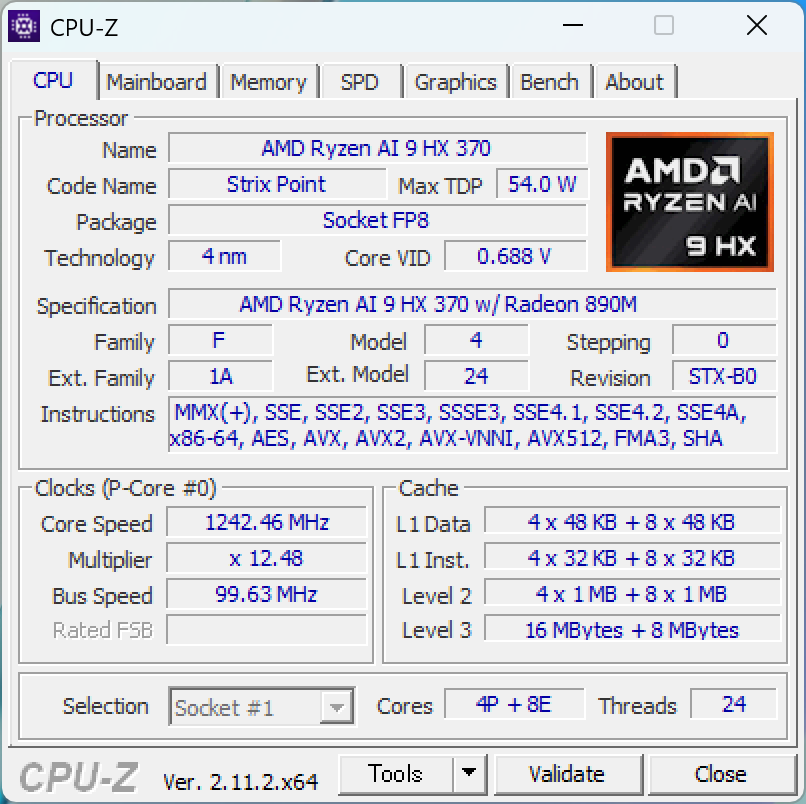 ASUS Vovobook S 16 OLED (M5606) CPU-Z