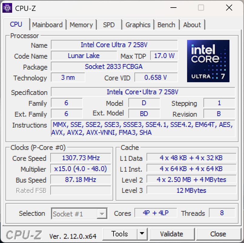 ASUS Zenbook S 14(UX5406) CPU-Z