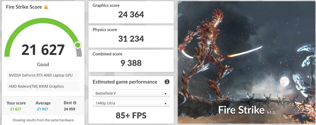 ASUS TUF Gaming A14 FA401 Fire Strike計測結果