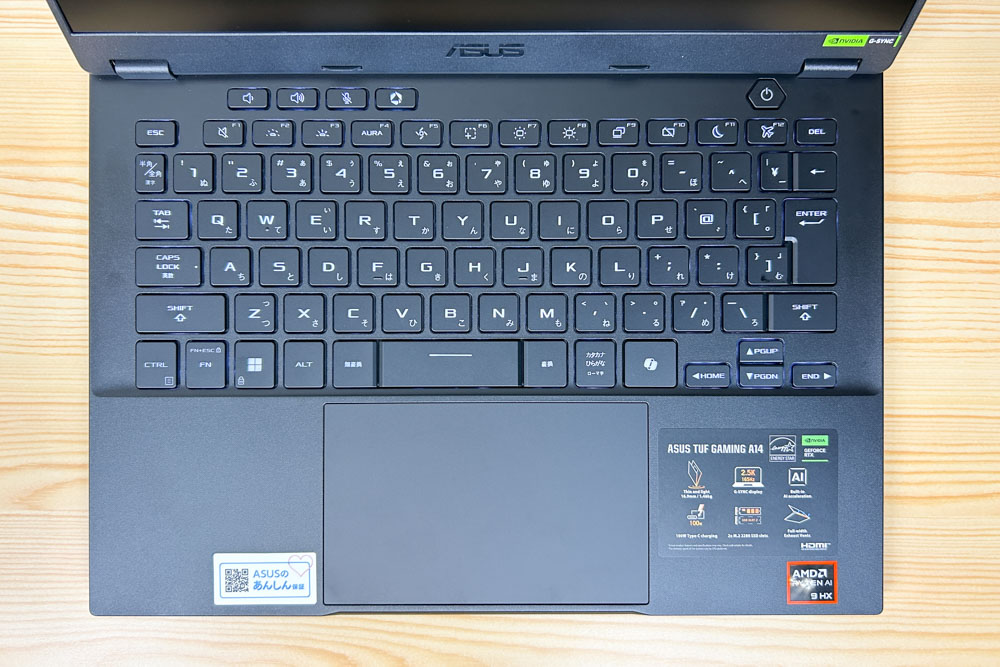 ASUS TUF Gaming A14 FA401 キーボード