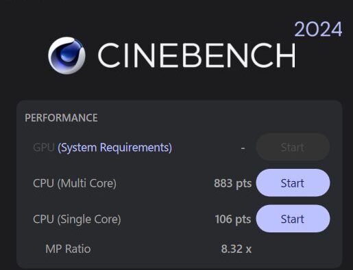 HP OmniBook X 14-fe Cinebench 2024の計測結果