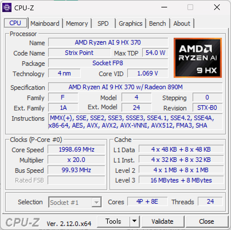 ASUS TUF Gaming A14 FA401 CPU-Z