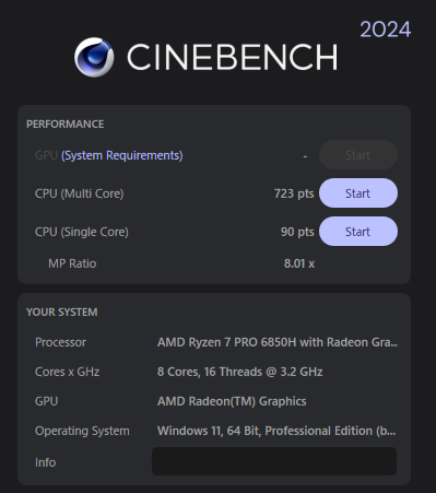 GMKtec NucBox M7 Pro 3D Cinebench 2024計測結果