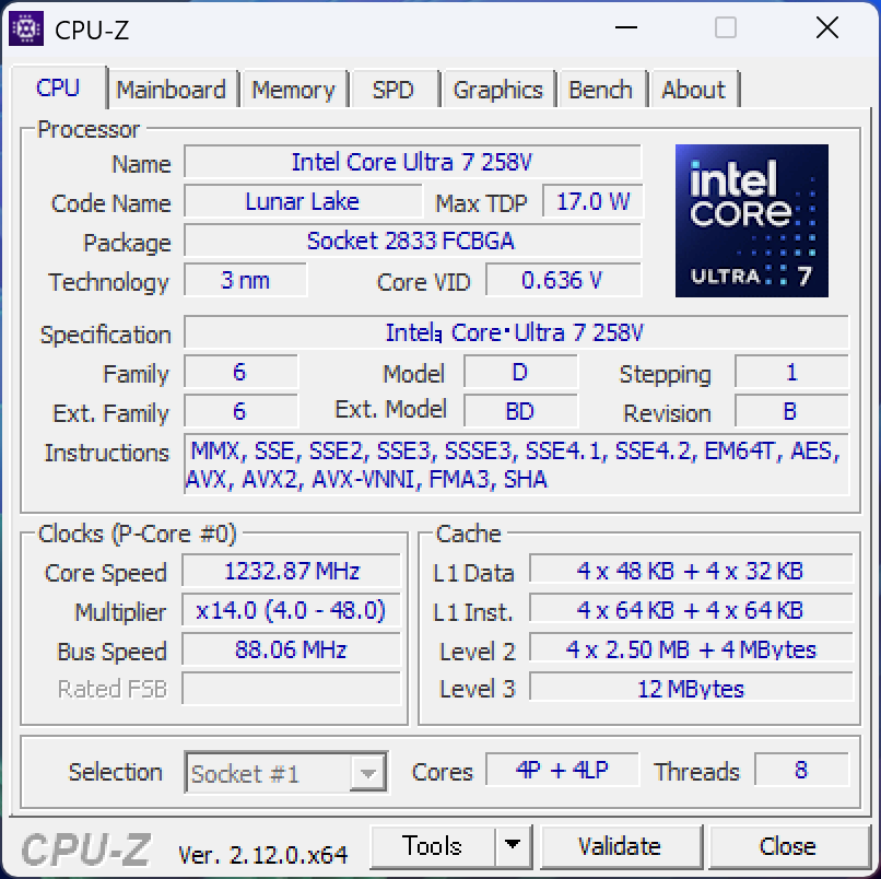 HP OmniBook Ultra Flip 14-fh CPU-Zの情報