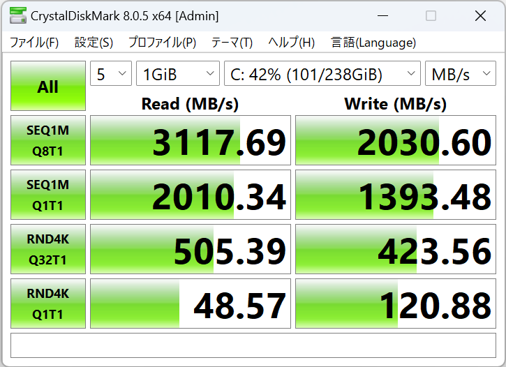 HP EliteBook 830 G11 シーケンシャル速度計測結果