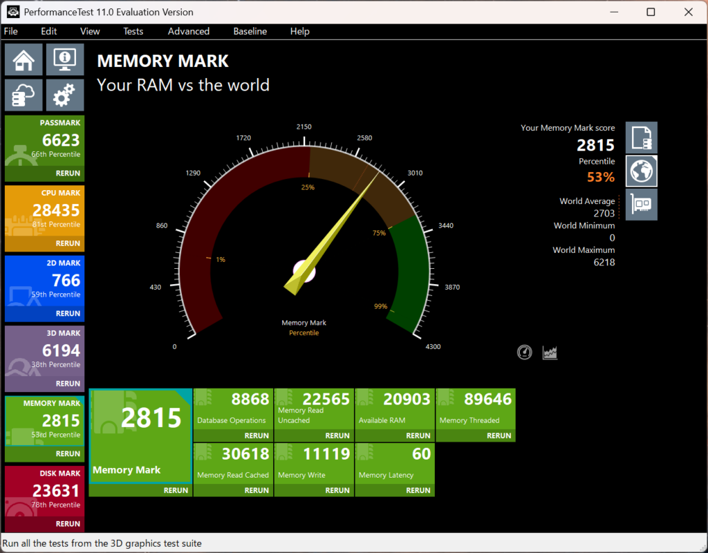 HP Elitebook 1040 G11 Memory Markスコア計測結果