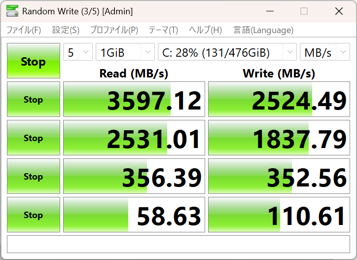 HP Elitebook 1040 G11 シーケンシャル速度計測結果