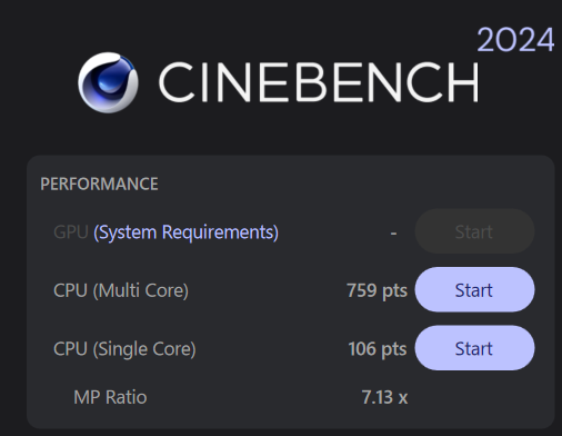 ASUS Zenbook SORA Cinebench 2024計測結果