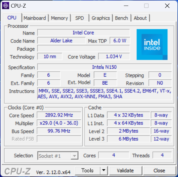 GMKtec NucBox G3 Plus CPU-Z