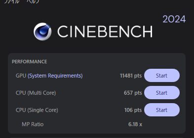 OMEN 35L AMD Cinebench 2024計測結果