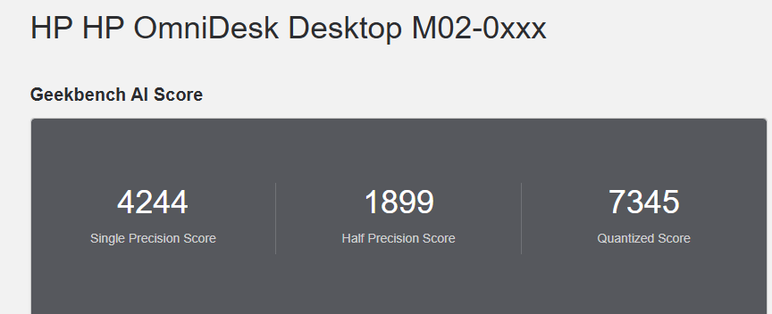 HP OmniDesk（AMD） Geekbench AI計測結果