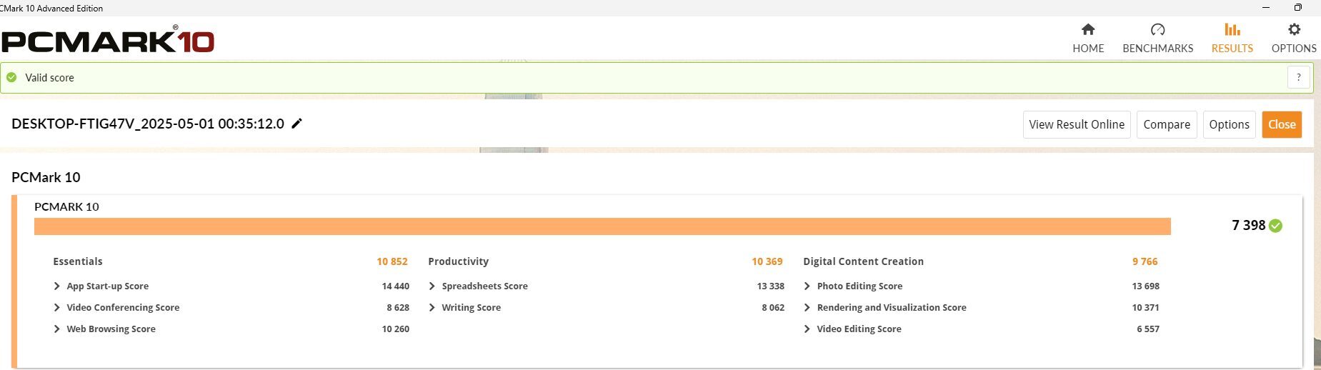 HP OmniDesk（AMD） PCMark10計測結果