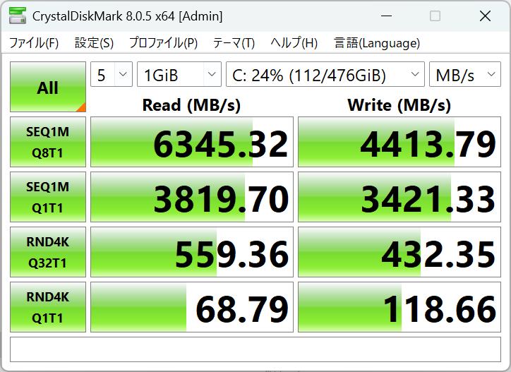 HP EliteBook 8 G1i 14 シーケンシャル速度計測結果