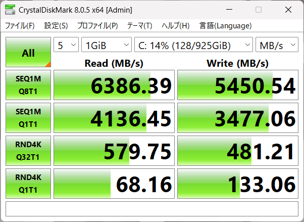 ASUS TUF GAMING A16 2025 シーケンシャル速度計測結果