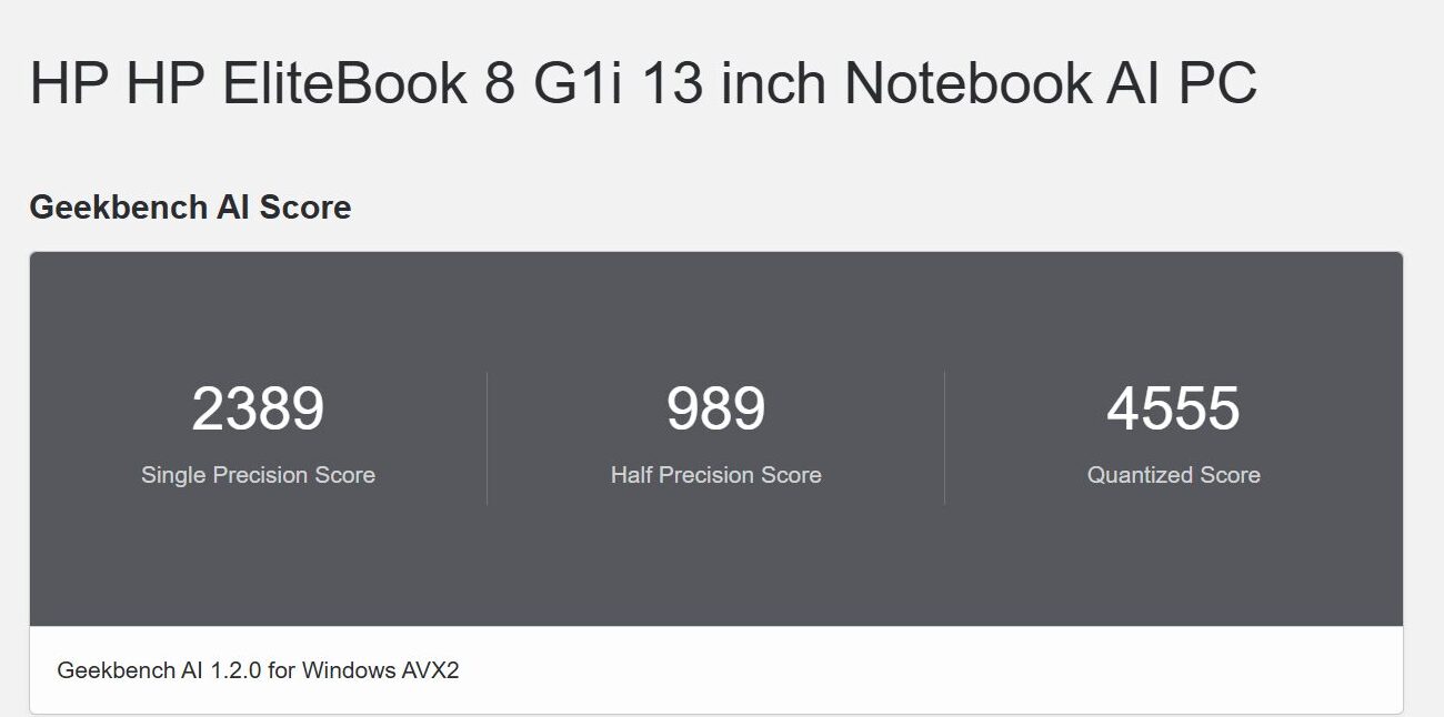 EliteBook 8 G1i 13　Geekbench AI計測結果