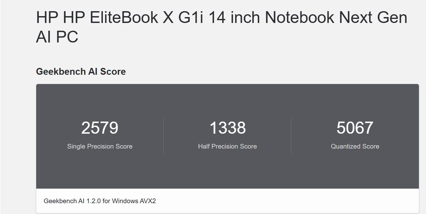 HP EliteBook X G1i 14 AI Geekbench AI計測結果