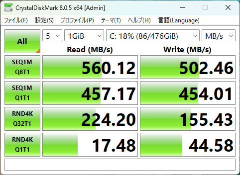 ACEMAGIC VISTA Mini V1 シーケンシャル速度計測結果
