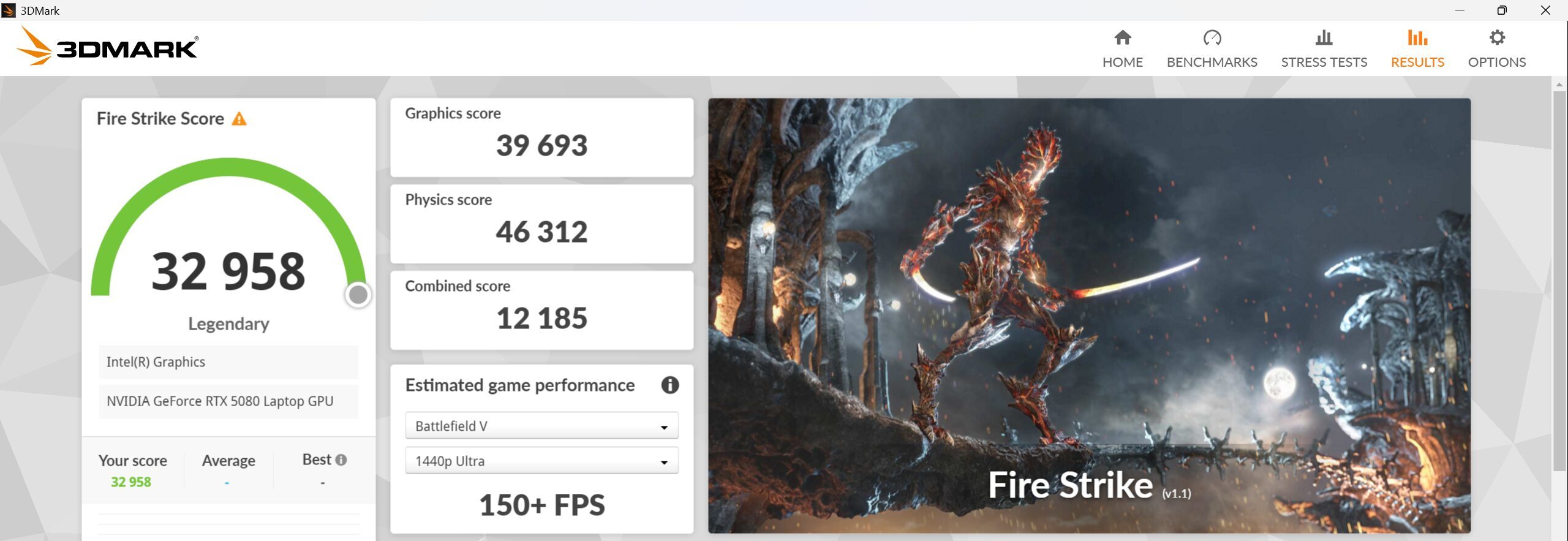 OMEN MAX 16 インテル Fire Strike 最適モードで計測