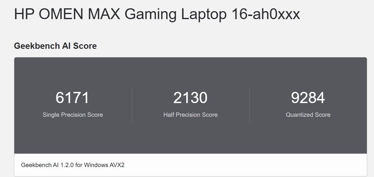 OMEN MAX 16 インテル Geekbench AI計測結果