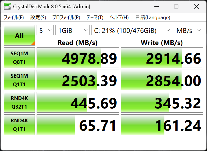 Vaio S13 2025年モデル　シーケンシャル速度計測結果