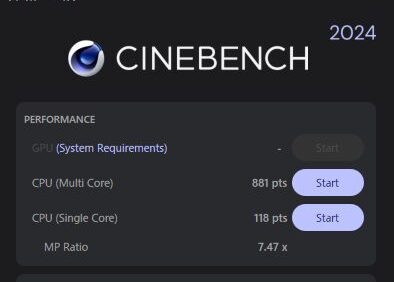 HP EliteDesk 8 Mini G1i Desktop AI PC Cinebench 2024計測結果