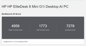 HP EliteDesk 8 Mini G1i Desktop AI PC Geekbench AI計測結果
