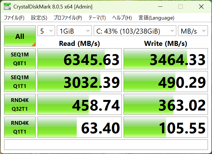 HP EliteBook 6 G1i 14 シーケンシャル速度計測結果