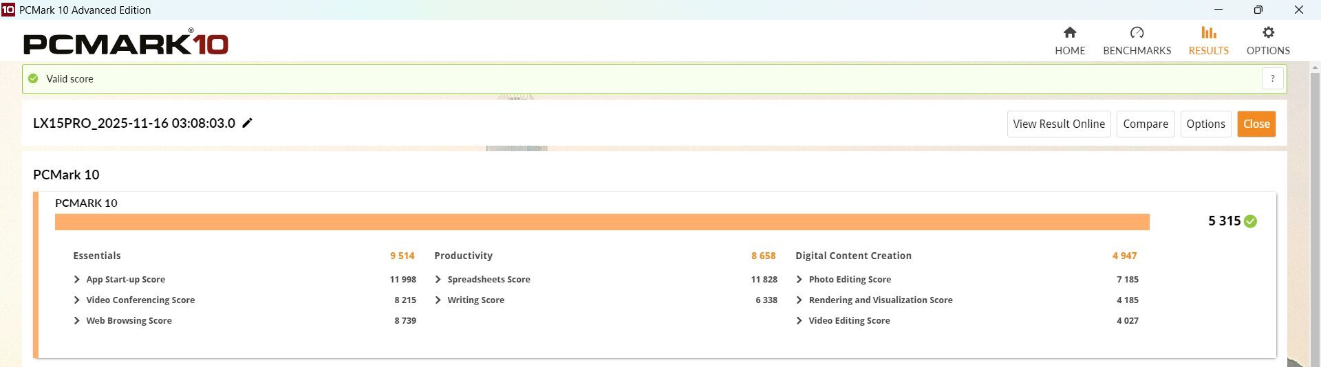 ACEMAGIC LX15Pro PCMark10計測結果