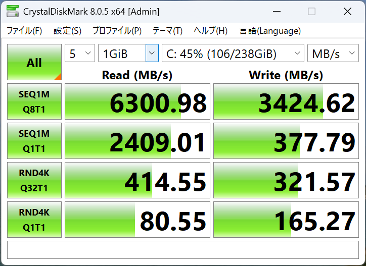 HP ProBook 4 G1iR 14 シーケンシャル速度計測結果