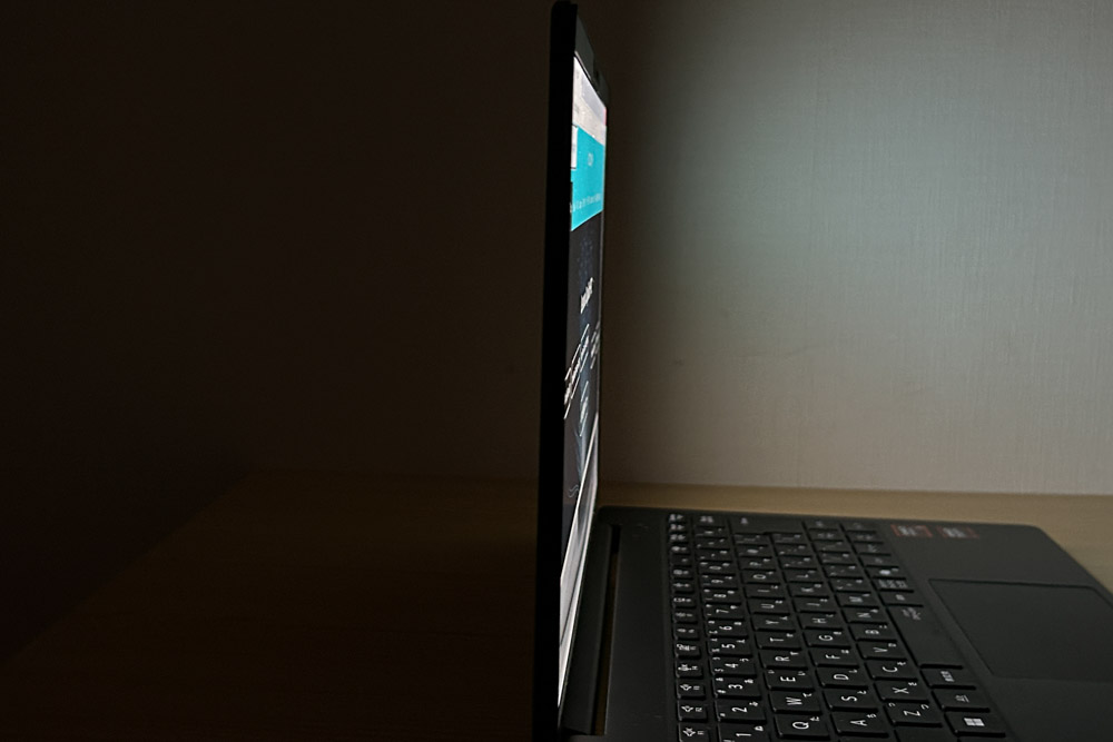 LAVIE Direct N14 Slim 2025年秋モデル　ディスプレイ色域チェック　真横から