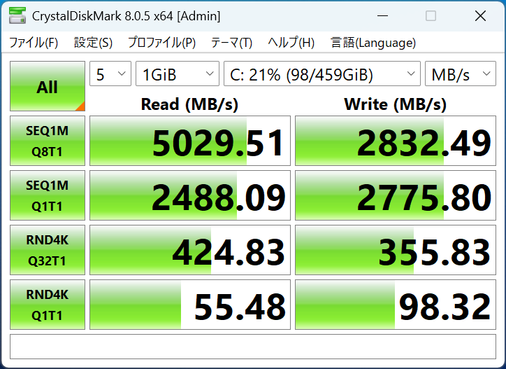 dynabook GRZZ シーケンシャル速度計測結果
