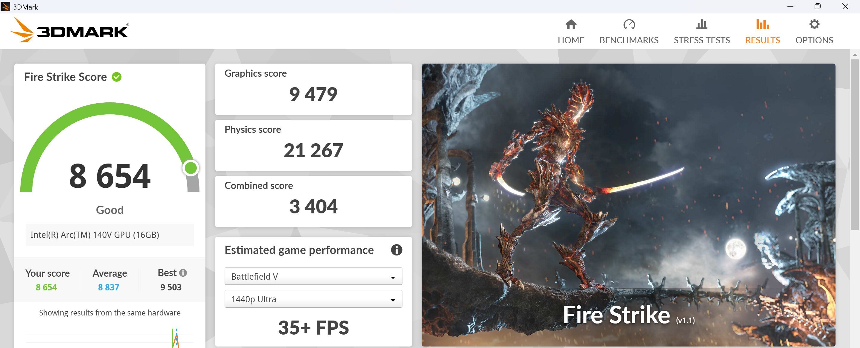 HP OmniBook X Flip 14-fm Fire Strike計測結果