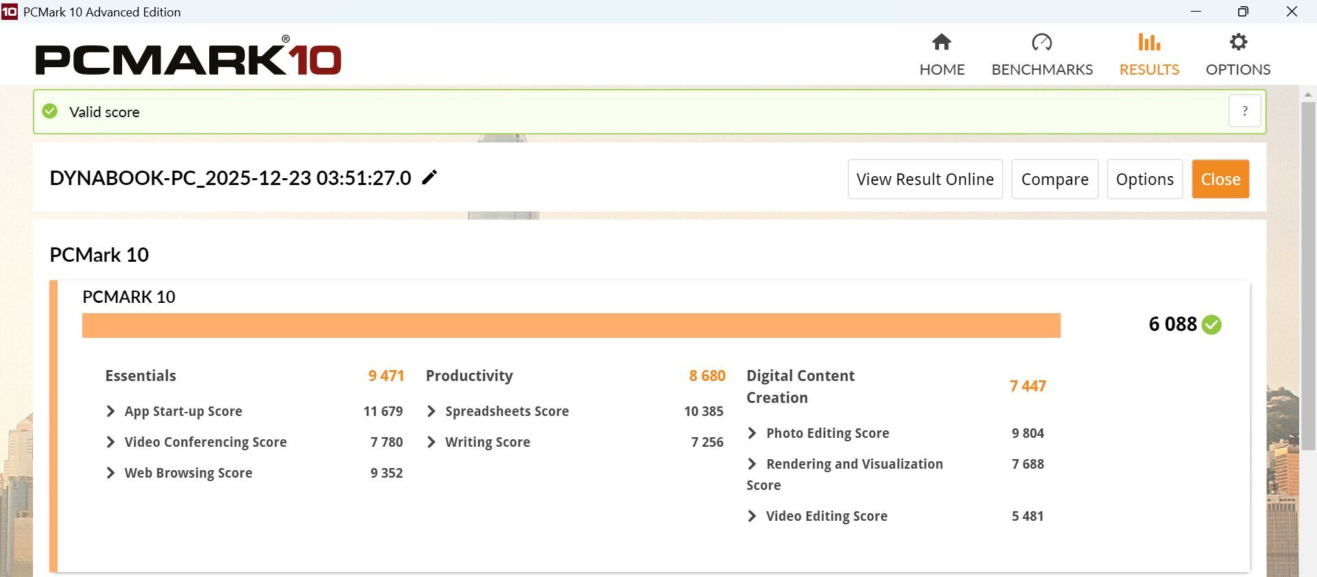Dynabook RA/ZY PCMark10計測結果