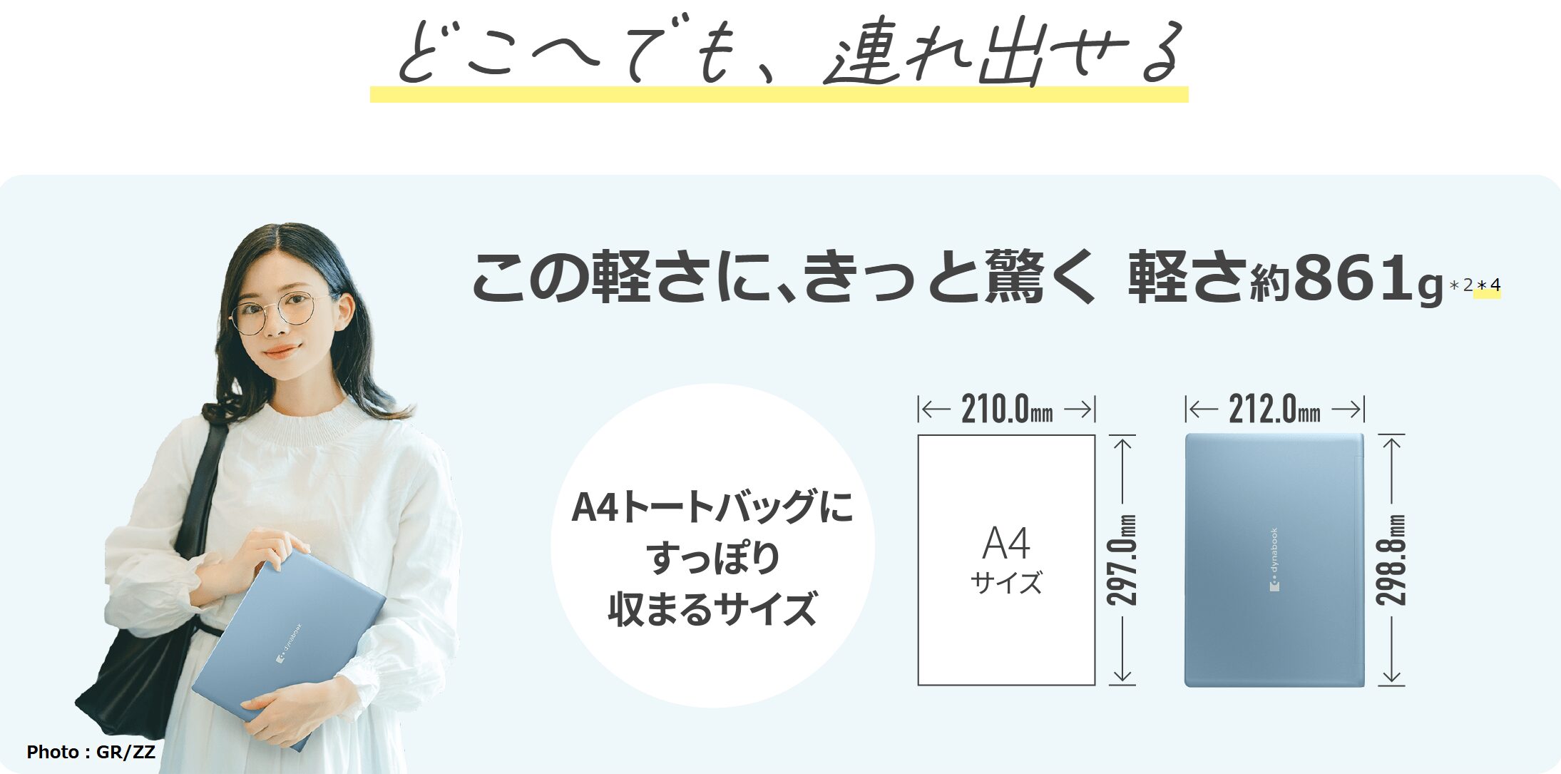 dynabook GR/ZZ わずか861g、毎日持ち歩ける超軽量モバイルPC
