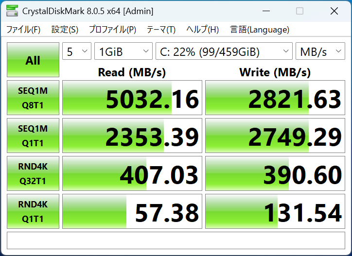 Dynabook RA/ZY シーケンシャル速度計測結果