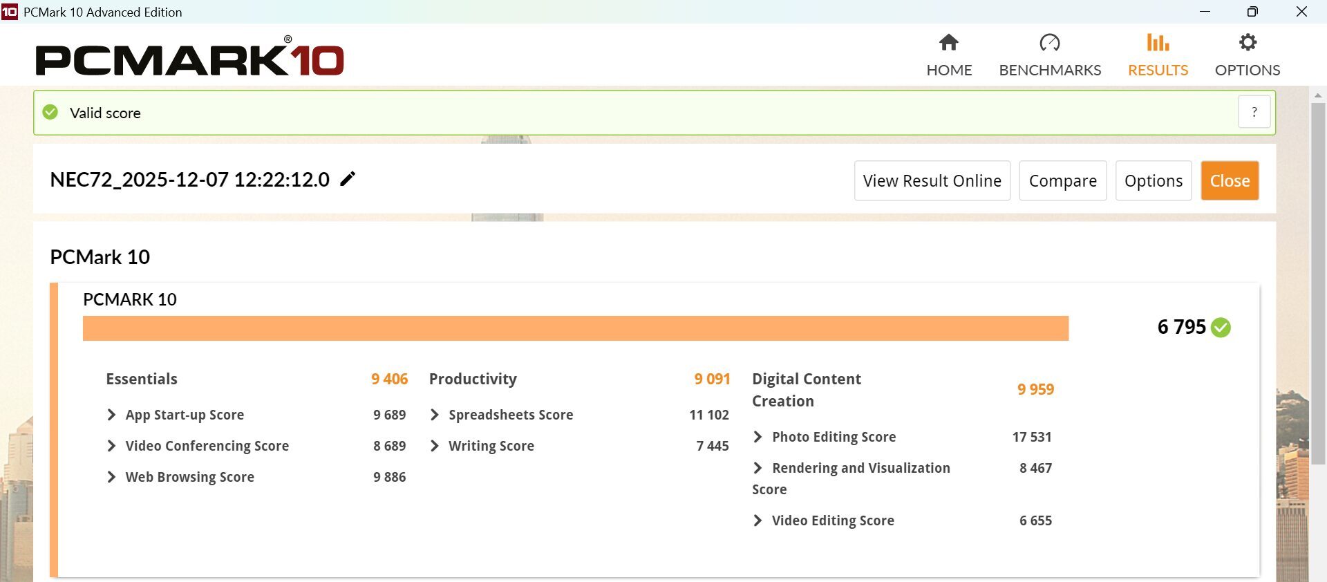 LAVIE Direct NEXTREME 2025秋冬モデル PCMark10計測結果