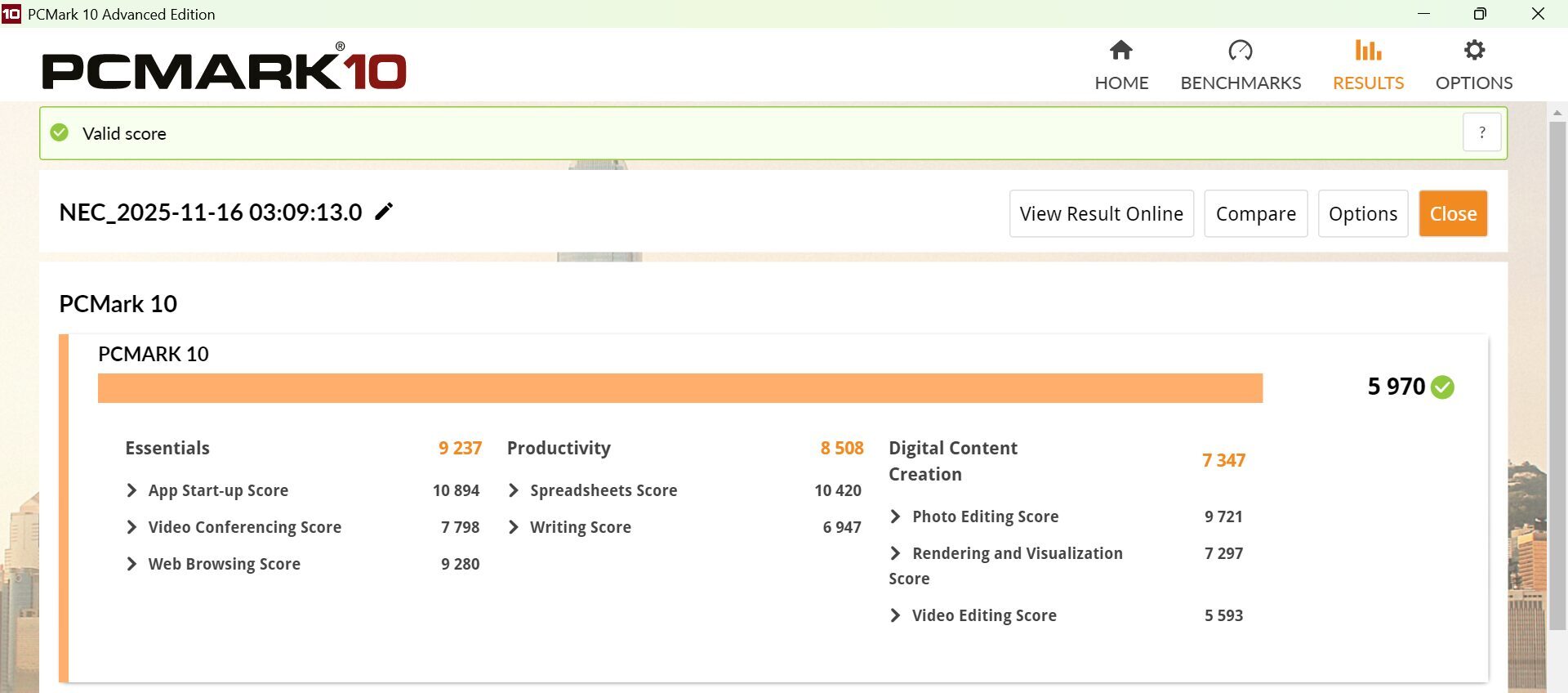 LAVIE Direct N14 Slim 2025年秋モデル PCMark10計測結果