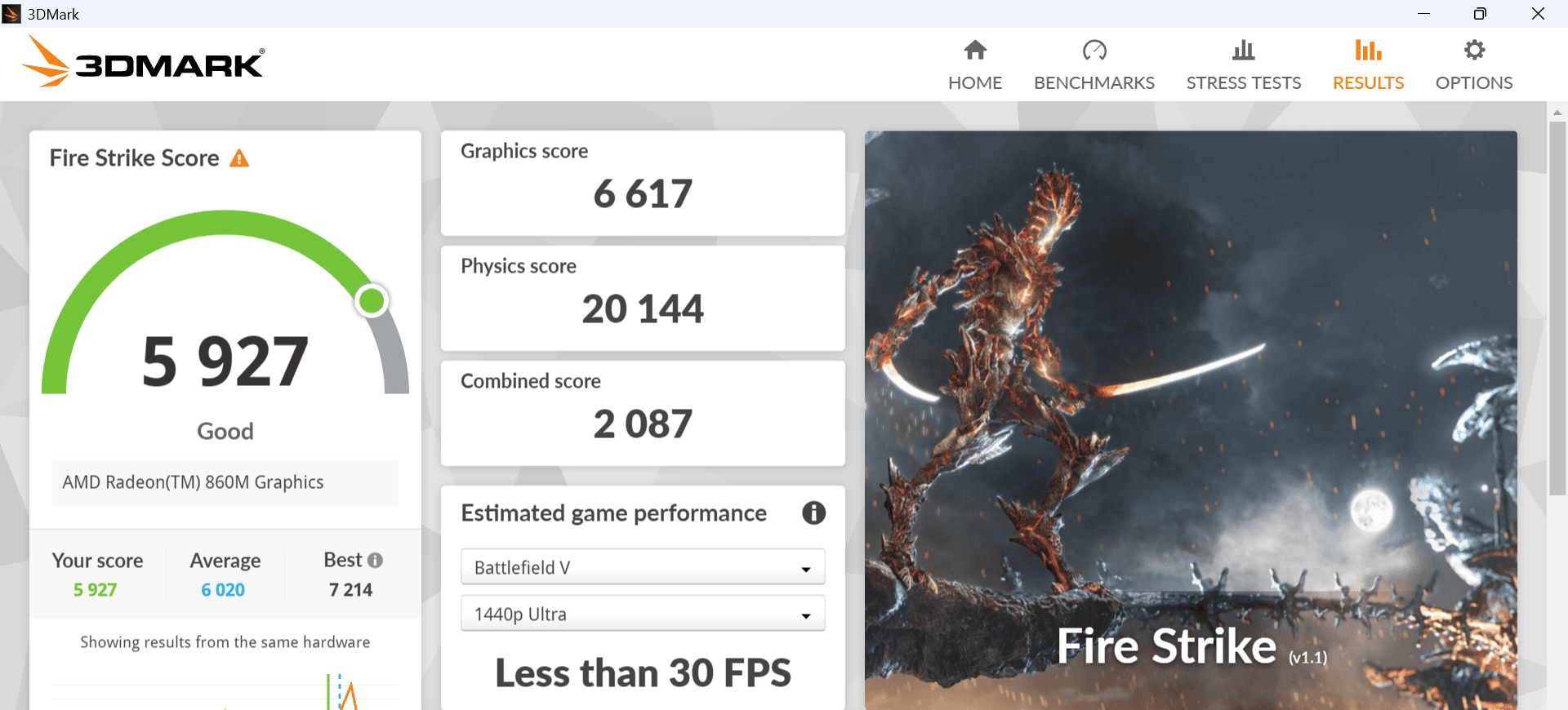 HP OmniBook 7 Aero 13-bg Fire Strike計測結果