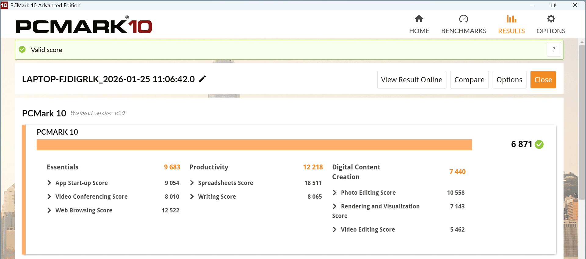 HP OmniBook 7 Aero 13-bg PCMark10計測結果