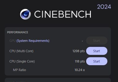 HP EliteDesk 8 SFF G1i Desktop AI PC Cinebench 2024計測結果