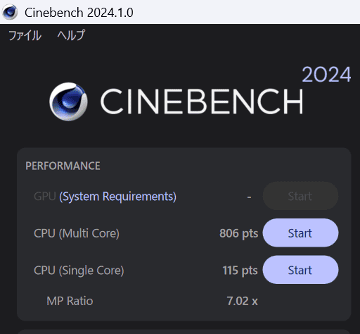 HP OmniBook 7 Aero 13-bg Cinebench 2024計測結果