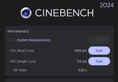 HP ProDesk 4 SFF G1i Desktop AI PC Cinebench 2024計測結果