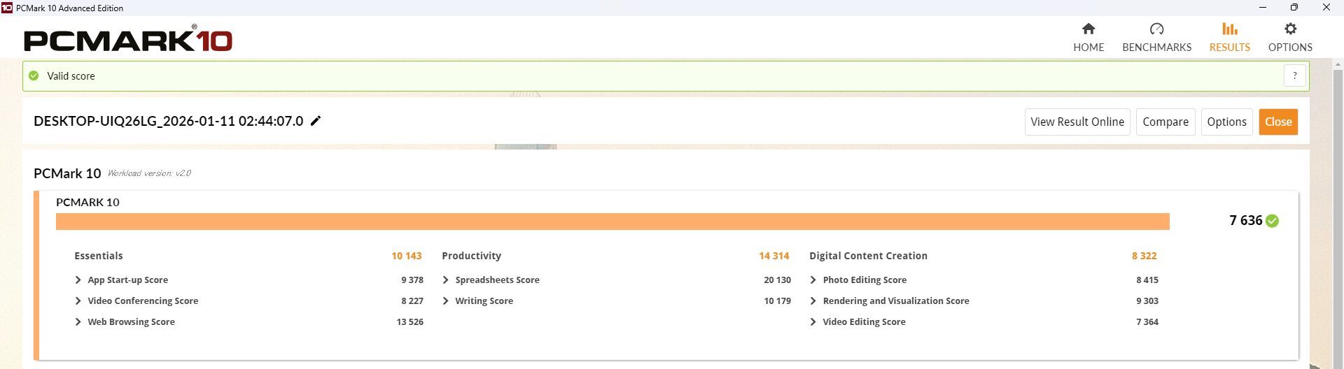 HP EliteDesk 8 SFF G1i Desktop AI PC PCMark10計測結果