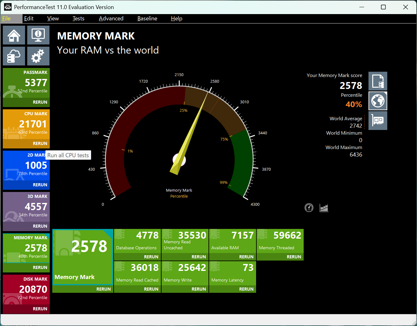 HP EliteBook 8 G1a 13 Memory Mark計測結果