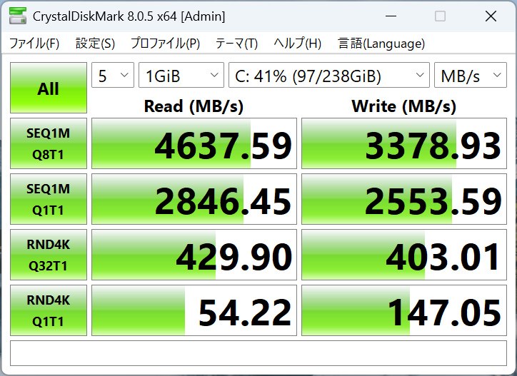 HP EliteBook 8 G1a 13 シーケンシャル速度計測結果